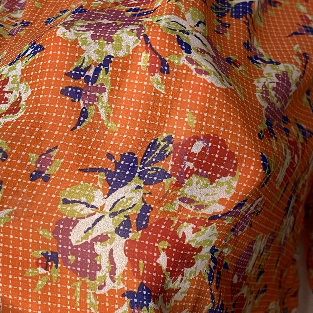 Modcloth Sheer Floral Button-Up Blouse S Orange Cottagecore Boho Chic Colorful - Picture 6 of 10